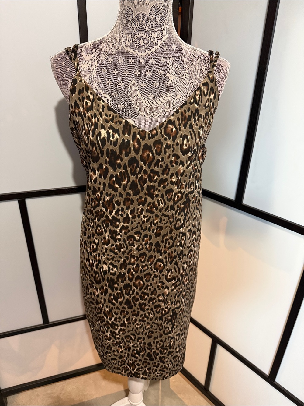 Leopard-Print Mini Slip Dress in Brown